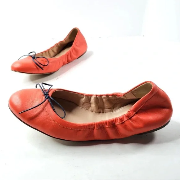 J. Crew Orange Leather Flats with Black Bow - Picture 6 of 7